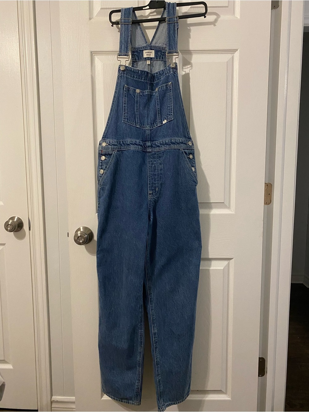 Aritzia Denim Overheard Relaxed-Fit 90s Medium Blue Overalls Size S - Picture 7 of 16